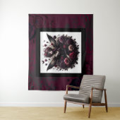 Donker Gotisch Bos Fairy Bloemen Rozen Bourgondië Wandkleed (In situ)