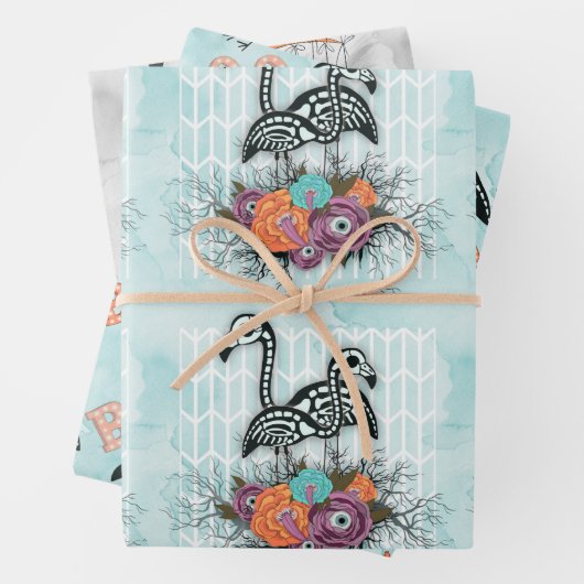  Donker Gotisch Flamingo Skelet Halloween Inpakpapier Vel (In situ)