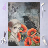 Donker Gotisch Meisje Raven Red Poppies Abstracte  Tissuepapier (Craft)