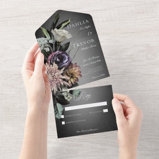 Donker Gotisch Mysterieus Gedempt Bloemen Blur Gee All In One Uitnodiging (Afscheurbaar)