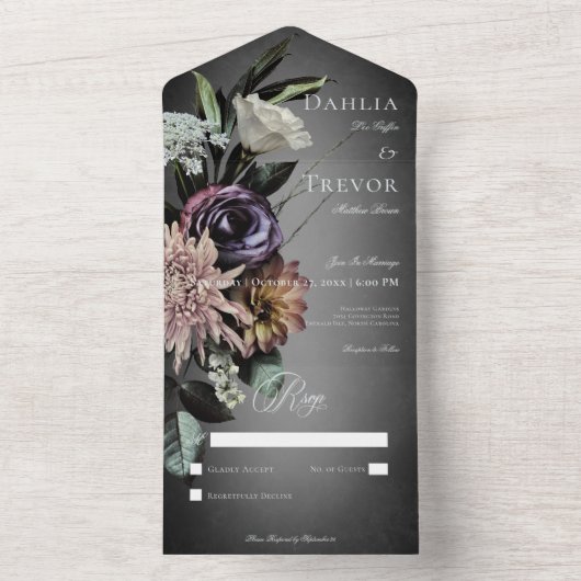 Donker Gotisch Mysterieus Gedempt Bloemen Blur Gee All In One Uitnodiging (Binnen)