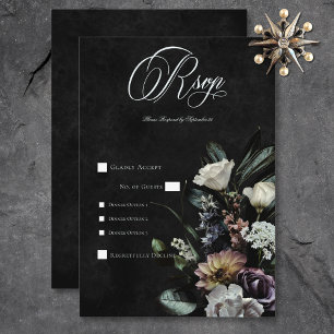 Donker Gotisch Mysterieus Gedempt Bloemen Diner RSVP Kaartje