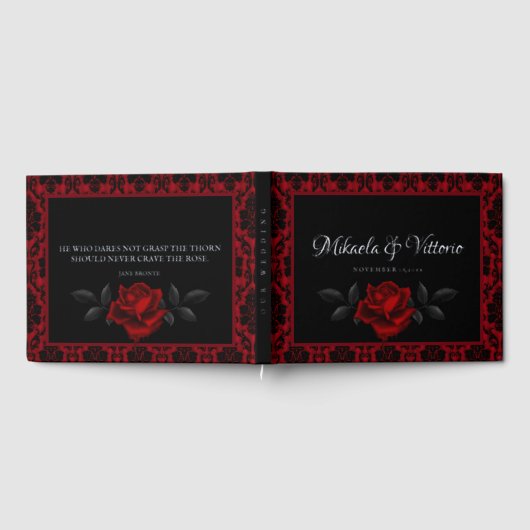 Donker Gotisch Roos Bruiloft Gastenboek (Volledig)
