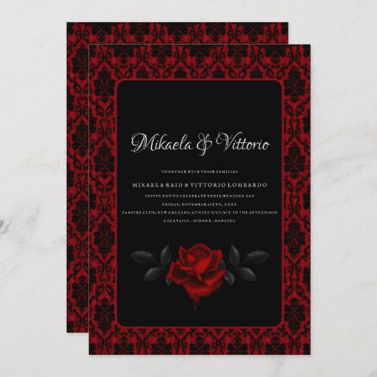 Donker Gotisch Roos bruiloft Kaart (Voorkant / Achterkant)