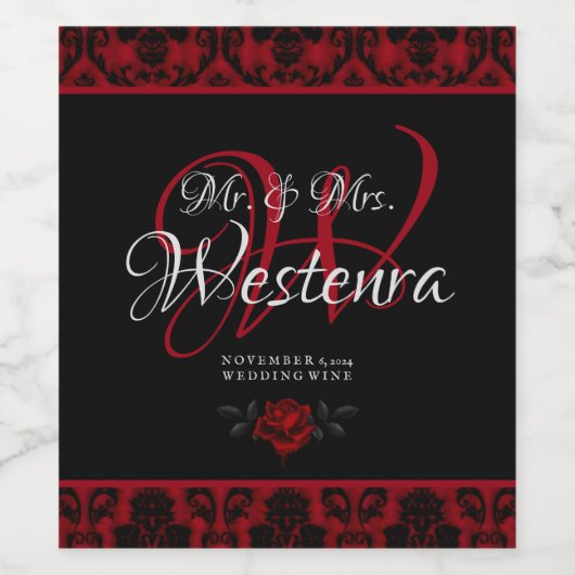 Donker Gotisch Roos Bruiloft Wijn Etiket (Enkel label)