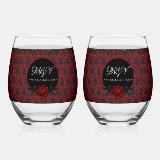 Donker Gotisch Roos Bruiloft Wijnglas Zonder Voet (Achterkant)