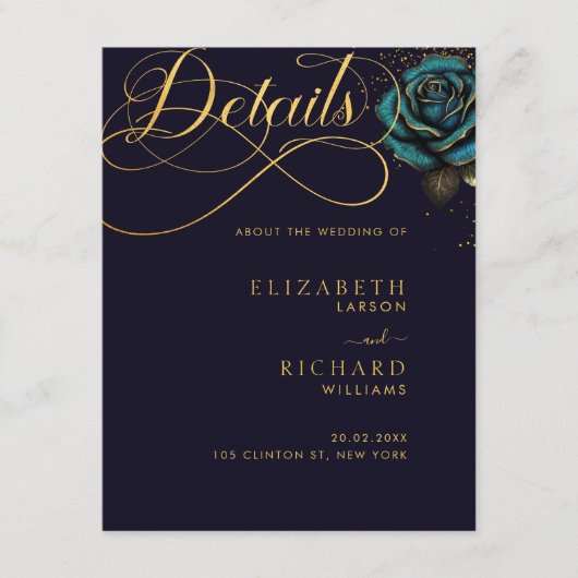 Donker Gotisch Roos Glitter Bruiloft Informatiekaartje (Voorkant)