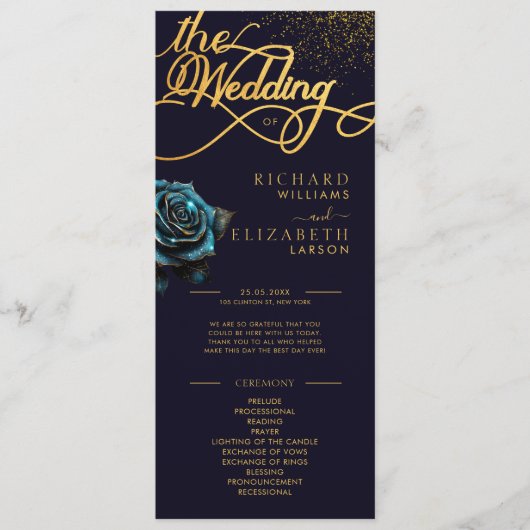 Donker Gotisch Roos Glitter Bruiloft Programmakaart (Voorkant)