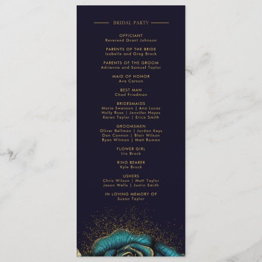 Donker Gotisch Roos Glitter Bruiloft Programmakaart (Achterkant)