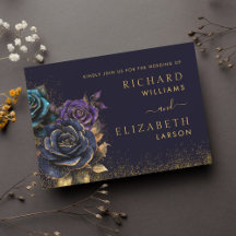 Donker Gotisch Roos Glitter Bruiloft Uitnodiging