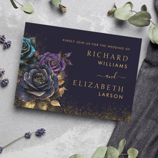 Donker Gotisch Roos Glitter Bruiloft Uitnodiging
