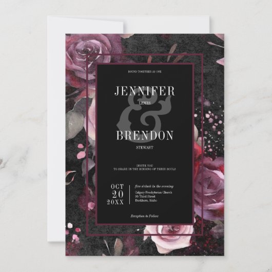 Donker Gotisch Roze Bourgogne & Zwart Bloemen Kaart (Voorkant)