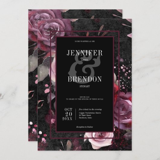 Donker Gotisch Roze Bourgogne & Zwart Bloemen Kaart (Voorkant / Achterkant)