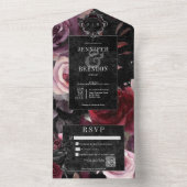 Donker Gotisch Roze Bourgogne & Zwart Bloemen QR C All In One Uitnodiging (Binnen)