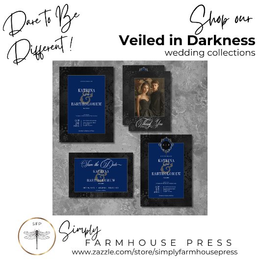 Donker Gotisch Zwart Bloemen Satijn Damast Blauw H Bedankkaart