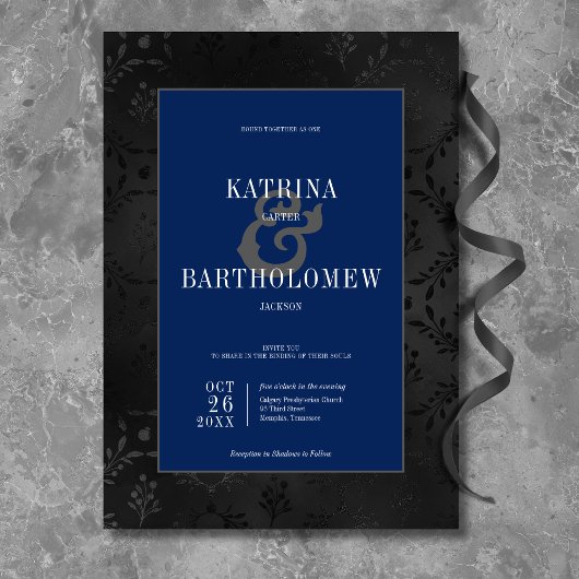 Donker Gotisch Zwart Bloemen Satijn Damast Blauw H Kaart