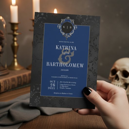 Donker Gotisch Zwart Bloemen Satijn Damast Blauw H Kaart