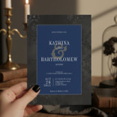 Donker Gotisch Zwart Bloemen Satijn Damast Blauw H Kaart