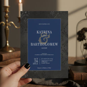 Donker Gotisch Zwart Bloemen Satijn Damast Blauw H Kaart