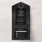 Donker Gotisch Zwart Bloemen Satijn Diner All In One Uitnodiging (Binnen)
