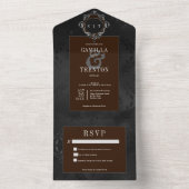 Donker Gotisch Zwart & Bruin Bloemen Satijn Geen D All In One Uitnodiging (Binnen)