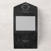 Donker Gotisch Zwart & Bruin Bloemen Satijn QR Cod All In One Uitnodiging (Buitenkant)