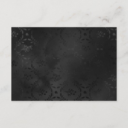  donker gotisch zwart damast bruiloft details informatiekaartje (Achterkant)