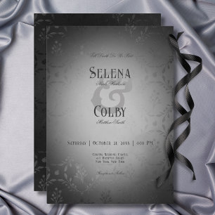 donker gotisch zwart damast bruiloft kaart