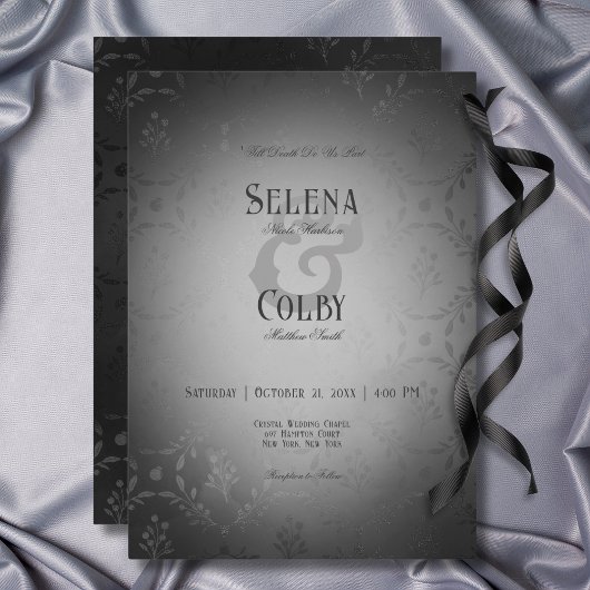 donker gotisch zwart damast bruiloft kaart