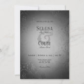 donker gotisch zwart damast bruiloft kaart (Voorkant)