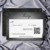 donker gotisch zwart damast bruiloft QR-code RSVP Kaartje