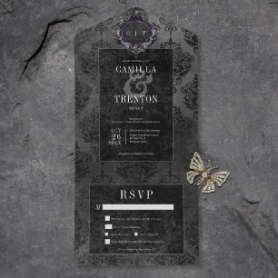 Donker Gotisch Zwart Damast Diner All In One Uitnodiging