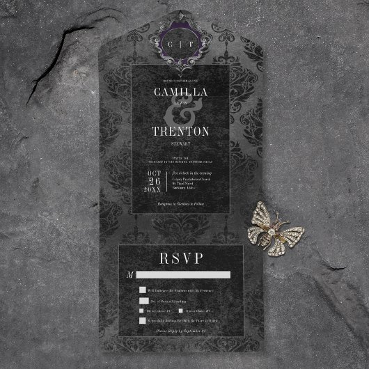 Donker Gotisch Zwart Damast Diner All In One Uitnodiging