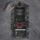 Donker Gotisch Zwart & Grijs Filigraan Moth Diner All In One Uitnodiging