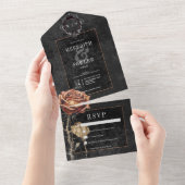 Donker Gotisch Zwart & Grijs Roest Roos Geen Diner All In One Uitnodiging (Afscheurbaar)