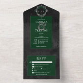 Donker Gotisch Zwart & Groen Bloemen Satijn Diner All In One Uitnodiging (Binnen)