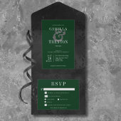 Donker Gotisch Zwart & Groen Bloemen Satijn Diner All In One Uitnodiging