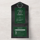 Donker Gotisch Zwart & Groen Bloemen Satijn Geen D All In One Uitnodiging (Binnen)