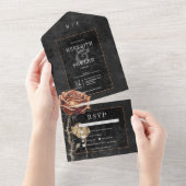 Donker Gotisch Zwart & Roest Roos Diner All In One Uitnodiging (Afscheurbaar)