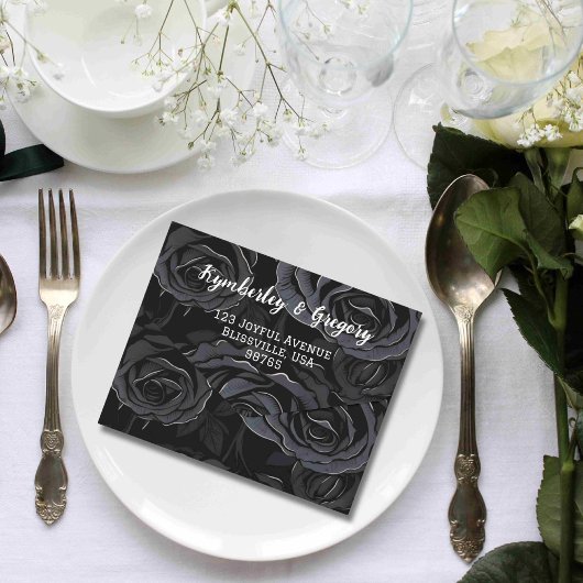 Donker Gotisch Zwart Roos Bloemen E-mail Website All In One Uitnodiging