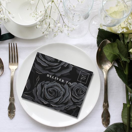 Donker Gotisch Zwart Roos Bloemen QR Code Foto All In One Uitnodiging