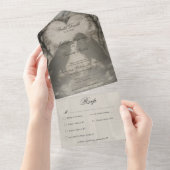 Donker Gotisch Zwart & Tan Raven Bruiloft Diner All In One Uitnodiging (Afscheurbaar)