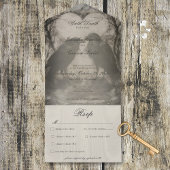 Donker Gotisch Zwart & Tan Raven Bruiloft Diner All In One Uitnodiging