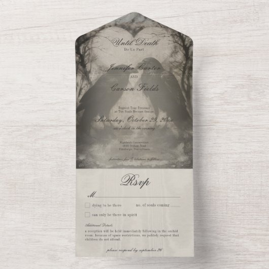 Donker Gotisch Zwart & Tan Raven Diner w / Details All In One Uitnodiging (Binnen)
