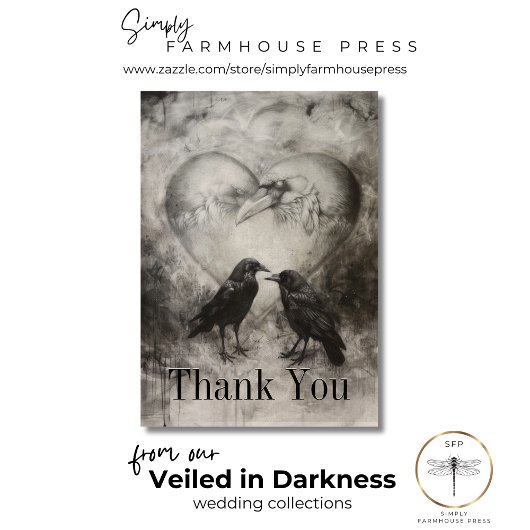 Donker Gotisch Zwart & Tan Raven Paar Bruiloft Bedankkaart