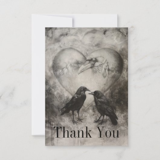 Donker Gotisch Zwart & Tan Raven Paar Bruiloft Bedankkaart (Voorkant)