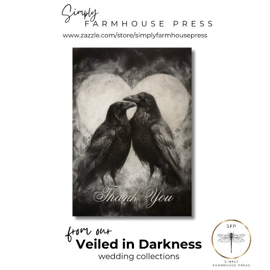 Donker Gotisch Zwart & Tan Raven Script Bruiloft Bedankkaart