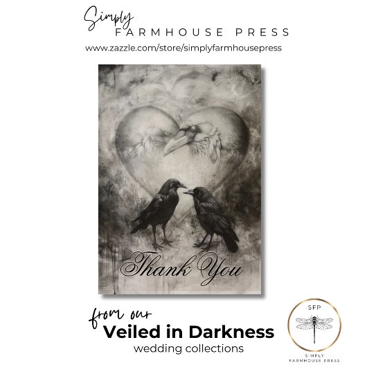 Donker Gotisch Zwart & Tan Raven Script Bruiloft Bedankkaart