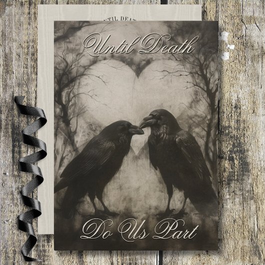 Donker Gotisch Zwart & Tan Raven Script Bruiloft Kaart