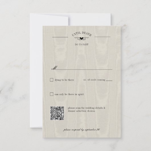 Donker Gotisch Zwart & Tan Raven Script Bruiloft RSVP Kaartje (Achterkant)